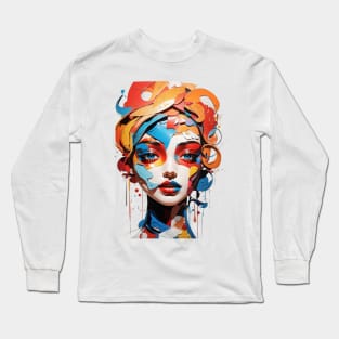 Playful Abstract Face Art: Burst of Colorful Whimsy Long Sleeve T-Shirt